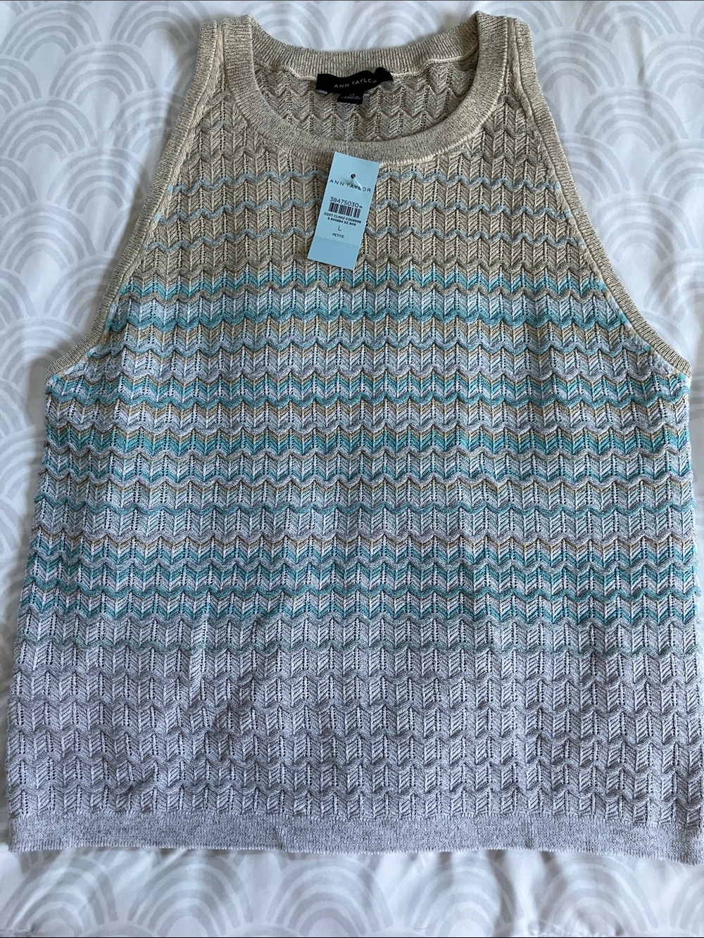 Ann Taylor Beige, Aqua & Light Gray Chevron Sweater Tank
